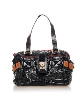 Chloe Black Patent Shoulder Bag with Tan Accents